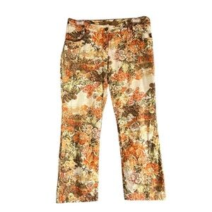 IRIT Low Rise Floral Crop Pants Stretch Lightweight Orange Cream Size 27